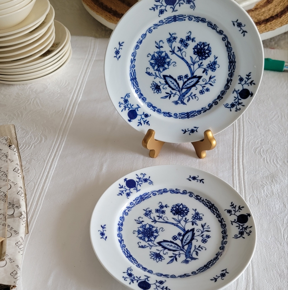 Vtg Dresden Germany 2 Piece Set Salad Plates Blue Onion NOS